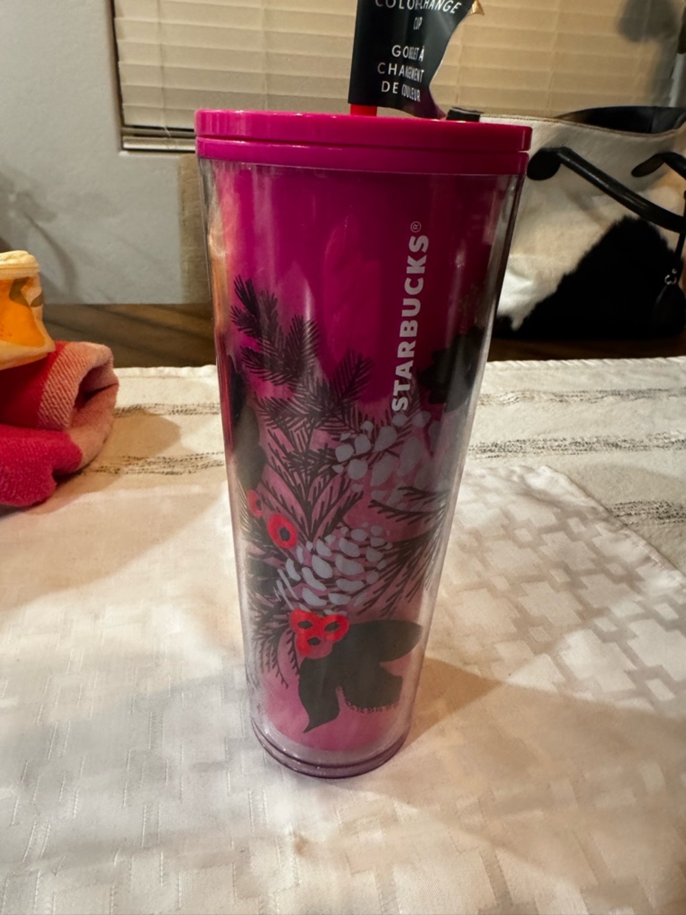 Starbucks Hot Pink Color-Change Cup with Red Straw